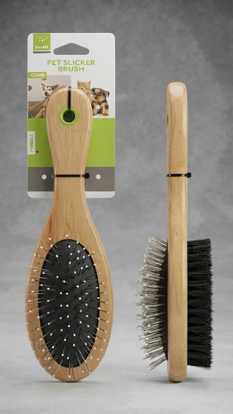 CEPILLO DE MADERA DE DOBLE CARA PARA MASCOTAS
