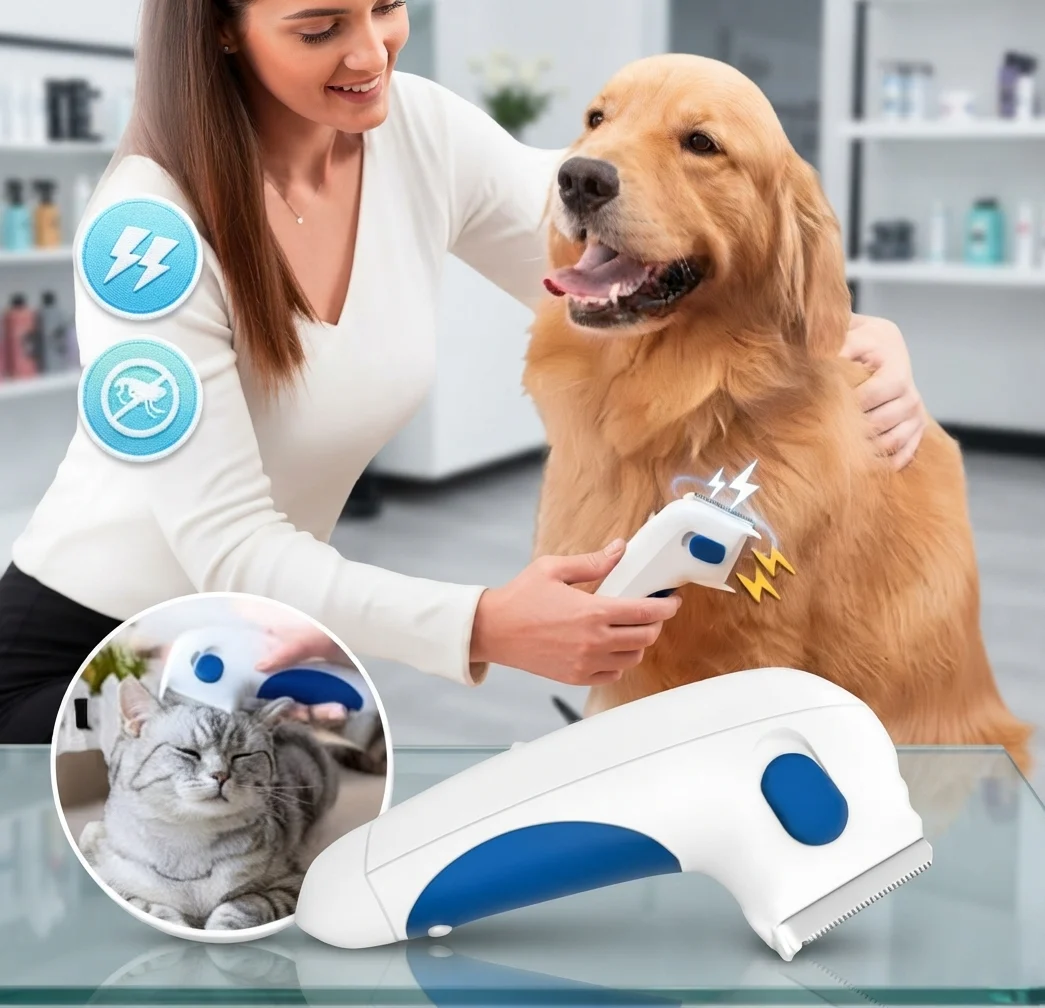 CEPILLO ELECTRICO ANTIPULGAS Y PEINE PARA MASCOTAS