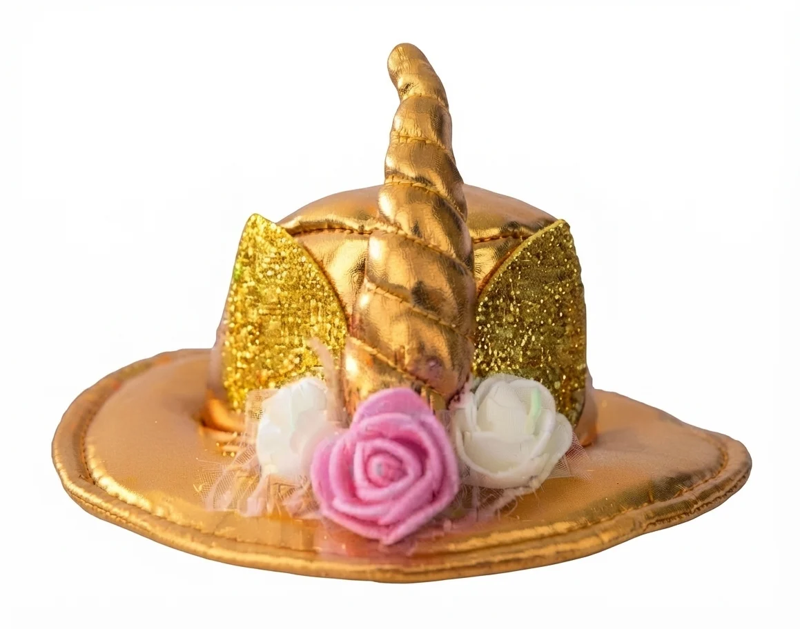 SOMBRERO MAGICO DE UNICORNIO DORADO PARA MASCOTAS