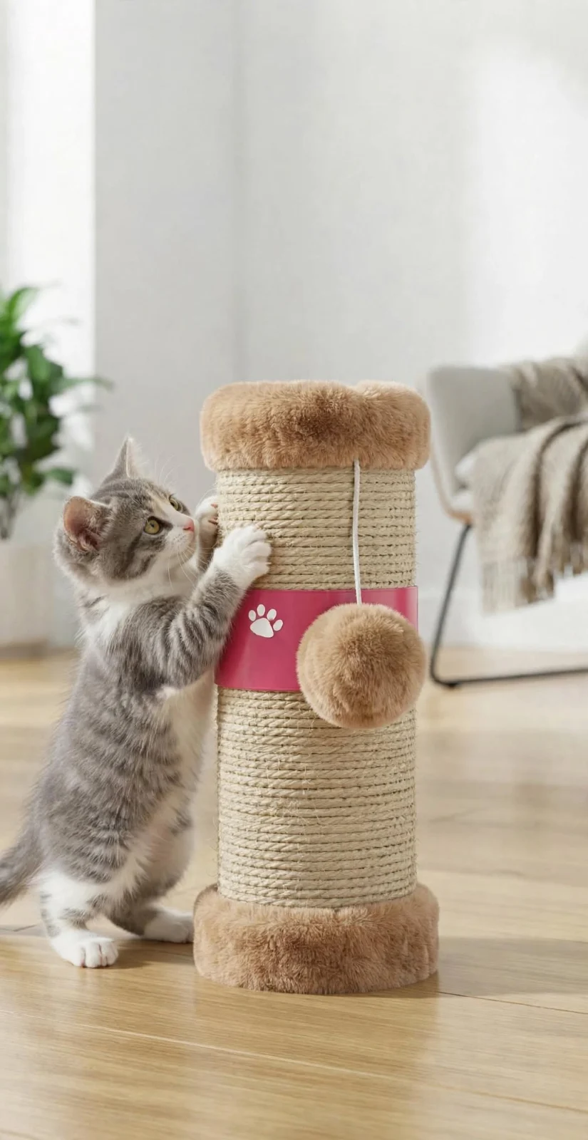 RASCADOR/ARAÑADOR VERTICAL CON PELOTA COLGANTE PARA GATOS