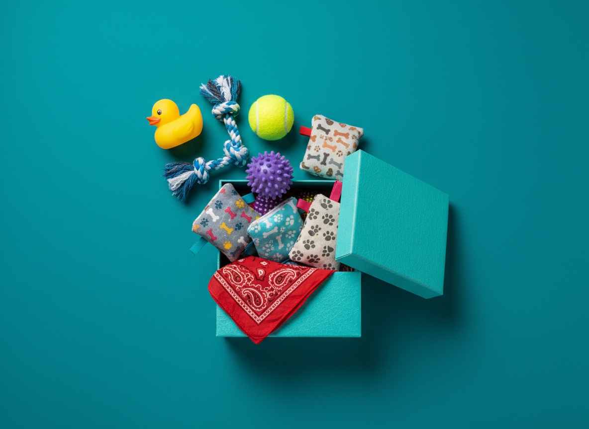 Caja de regalo con juguetes y accesorios para mascotas
