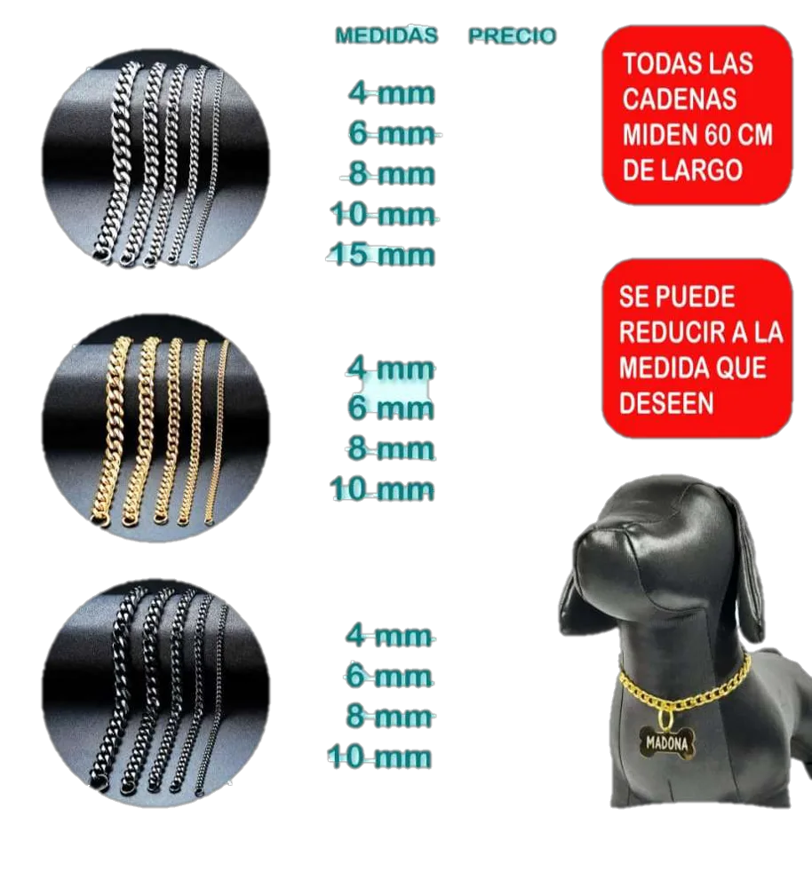 Cadenas de Acero (60cm de Largo, SE Ajusta a la Medida de la Mascota)