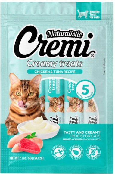 Snack para Gatos Naturalistic Cremi Pollo y Atún (5 Unidades de 60gr)
